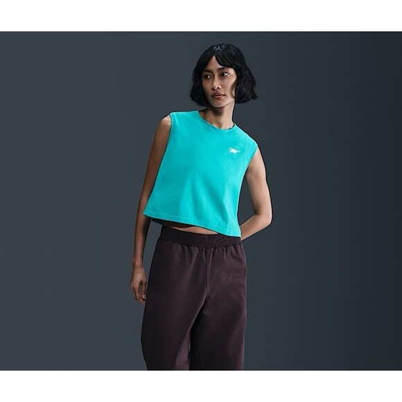 Nike Club Sleeveless Crop Logo Tee Dusty Cactus Size Medium - Picture 1 of 9